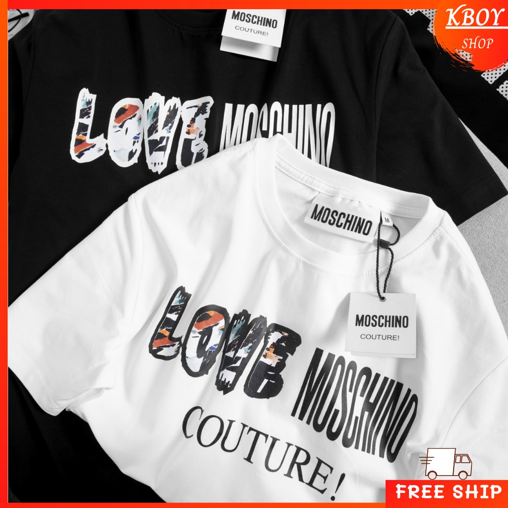 Áo Thun Unisex Moschino, Áo phông ulzzang 100% Cotton Trắng Đen, tay ngắn nam nữ mặc đẹp - V102