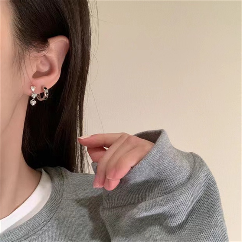 Set 6 Khuyên Tai Tua Rua Hình Trái Tim Màu Đen Phong Cách Hàn Quốc Cho Nữ