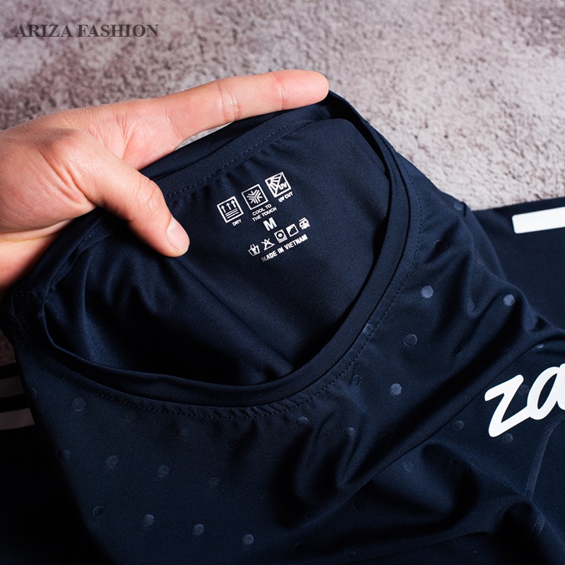 Áo thun nam thể thao Ariza ép vân chất thun lạnh mát co giãn 4 chiều thoải mái tặng kèm 1 đôi tất lười | BigBuy360 - bigbuy360.vn