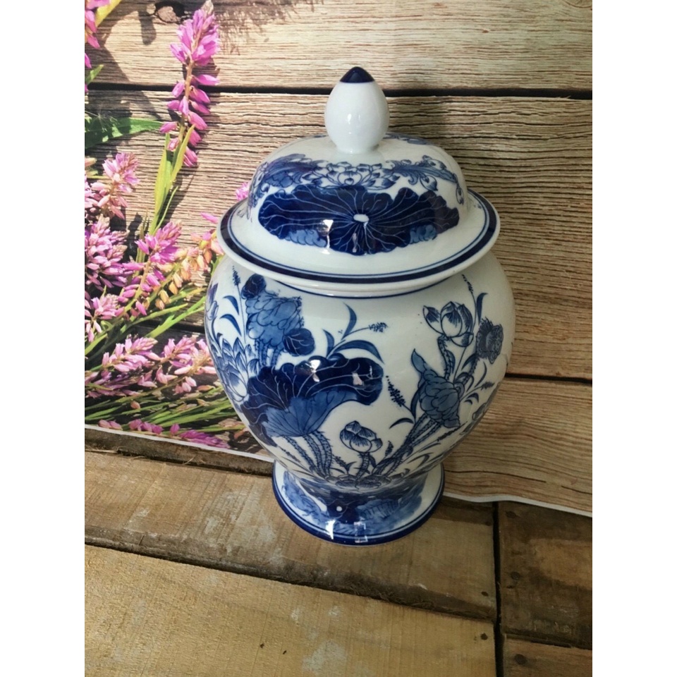 Chóe đựng muối, gạo, nước thờ cúng men lam bát tràng