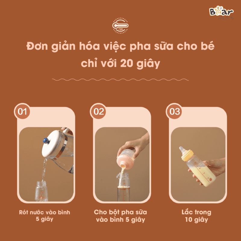 Máy Hâm Sữa Đun Nước Bear Đa Năng Thông Minh Khử Clo Pha Sữa An Toàn Cho Bé - D12D1