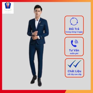 Bộ vest nam đẹp màu xanh navy 1 khuy cao cấp full size [Áo vest + Quần]