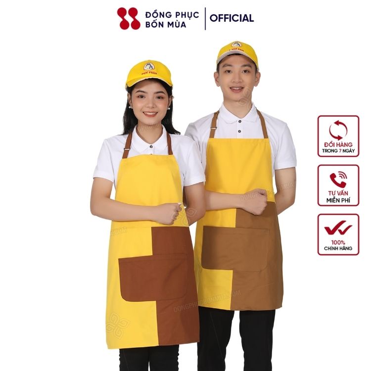 Tạp dề pha chế Cao Cấp có túi, tạp dề nấu ăn  sử dụng trong quán cà phê nhà bếp sẵn hàng kèm video TD1.2.04-7