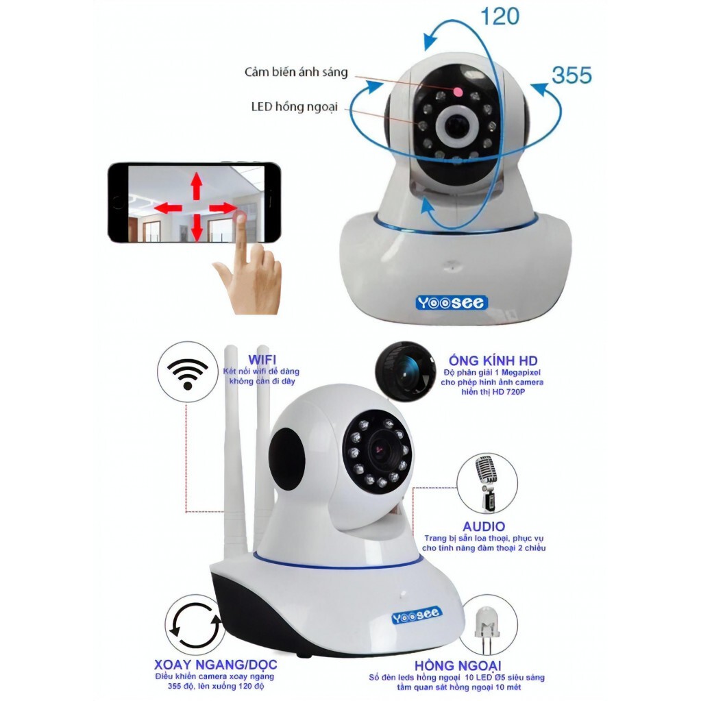 CAMERA IP YOOSEE 1.0 MP-HD 720P - 2 RÂU + TẶNG KÈM THẺ NHỚ NETAC 32GB HOẶC 01 LOA BLUETOOTH MINI CAO CẤP | BigBuy360 - bigbuy360.vn