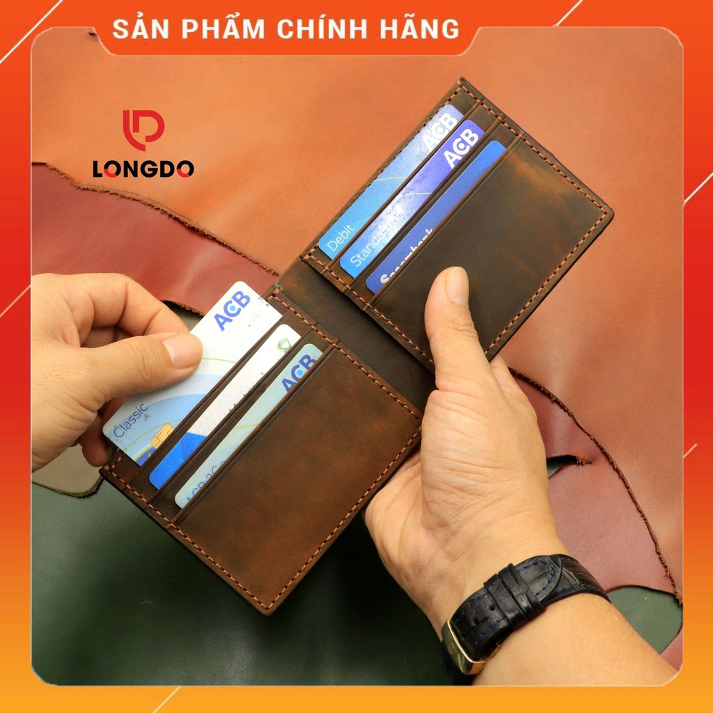 Ví da sáp cao cấp - Cam kết 100% da bò thật - Màu nâu bò hàng chính hãng thương hiệu Longdo Leather - B01