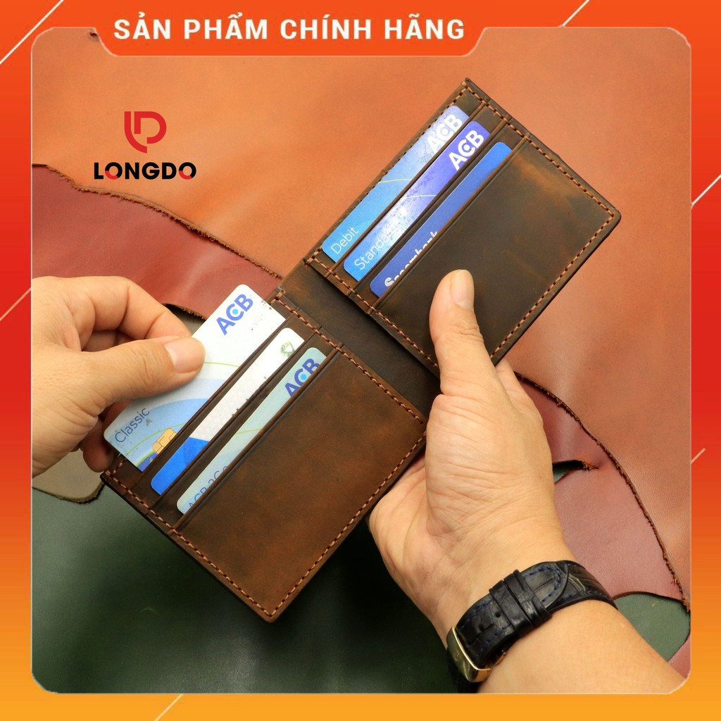 Ví Da Sáp Cao Cấp - Cam Kết 100% Da Bò Thật - Màu Nâu Bò Hàng Chính Hãng Thương Hiệu Longdo Leather - B01