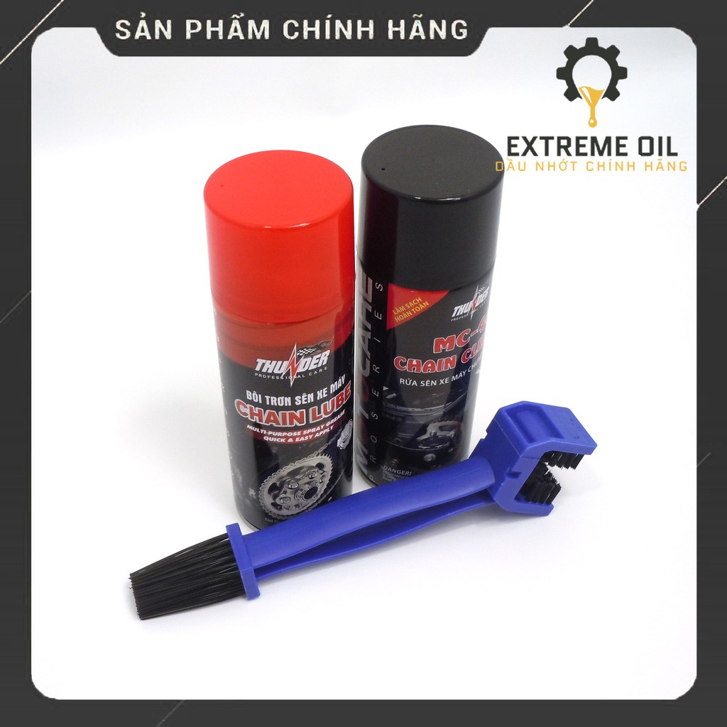 Bộ combo vệ sinh, dưỡng sên xích xe máy Thunder Chain Lube / Cleaner, bàn chải vệ sinh sên xích 3D