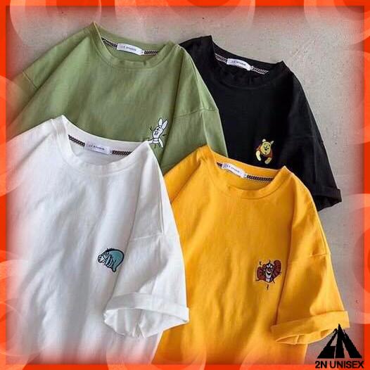 Áo thun tay lỡ form rộng - phông nam nữ cotton oversize - T shirt thêu con vật - 2N Unisex