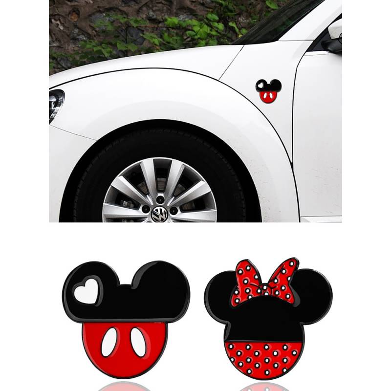 Sticker logo kim loại trang trí xe hơi BMW hình chuột mickey 3d mini che phủ vết trầy xước sáng tạo dễ thương