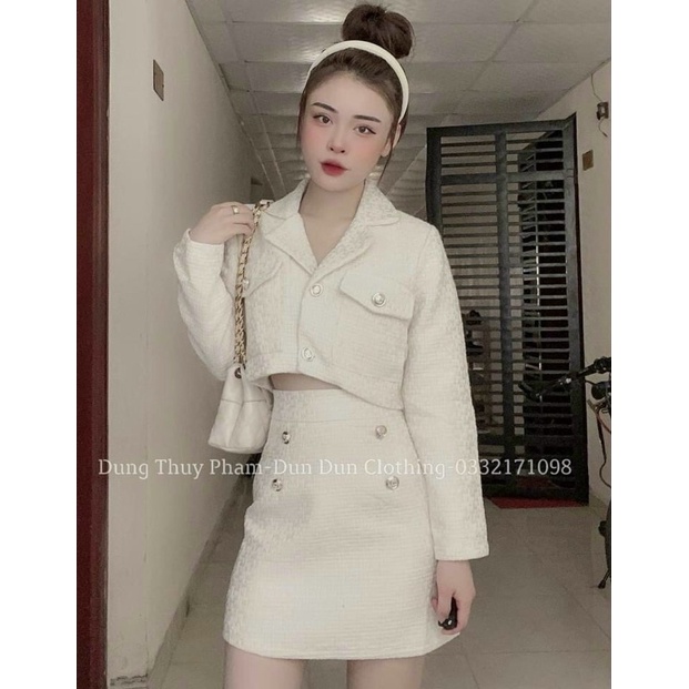 Set dạ chân váy và croptop dài tay thiết kế sang chảnh