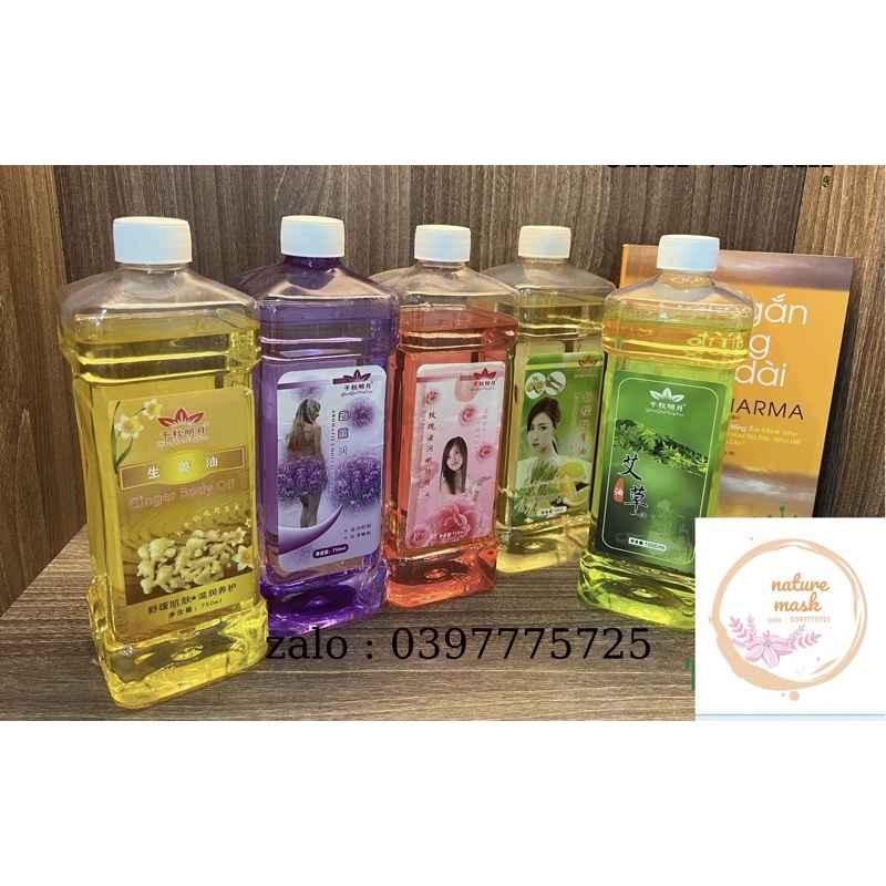 Tinh Dầu Massage Body chai 550ml - Gừng - Lavender - Hoa Hồng - Ngải Cứu-cam xả chanh thơm dịu