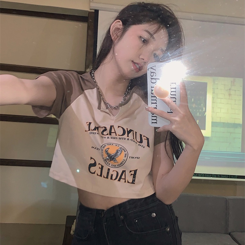 SUXI Áo Thun Lửng Tay Ngắn Dáng Ôm In Chữ Thời Trang Mùa Hè Cho Nữ