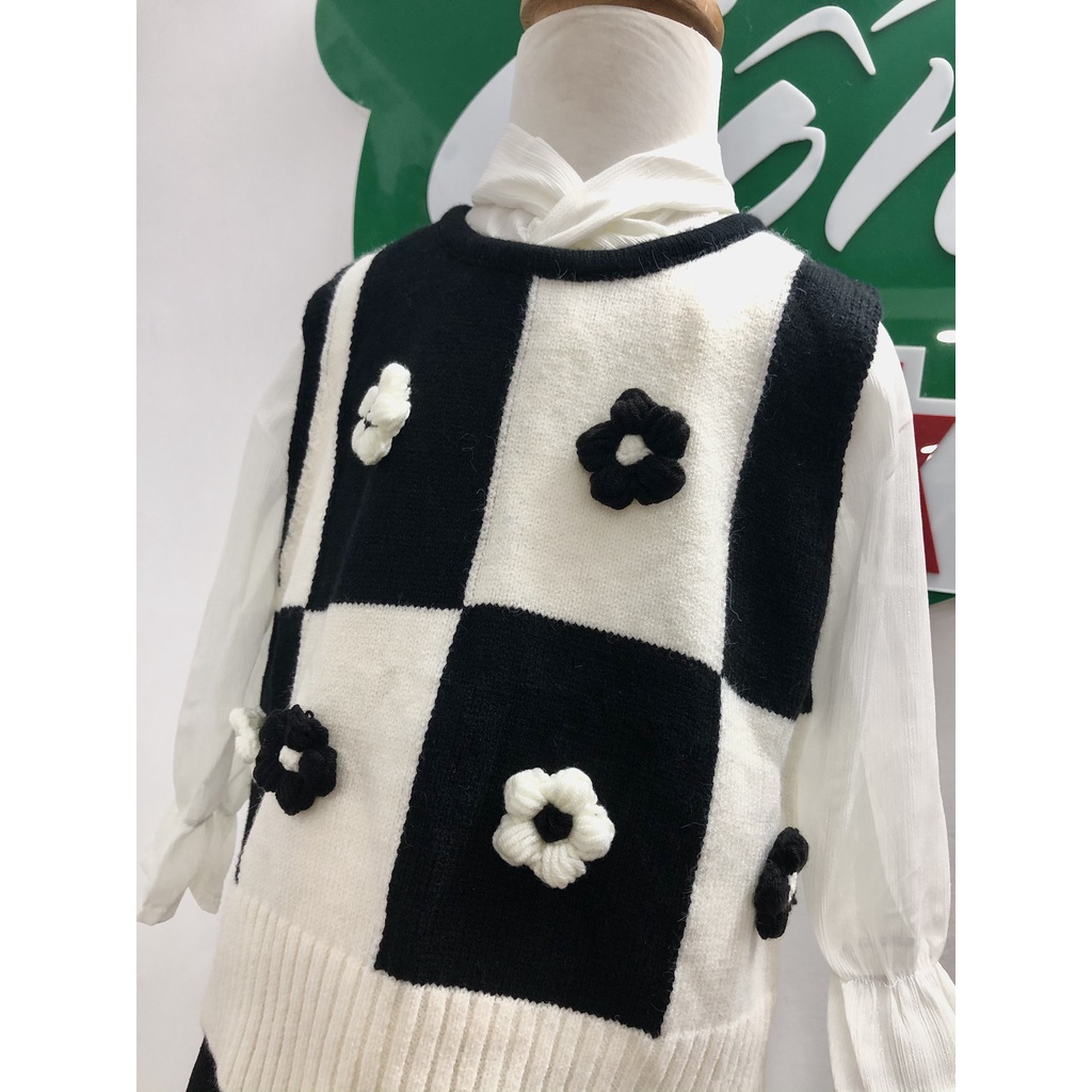 ÁO GHILE LEN ĐEN TRẮNG ĐÍNH HOA CỰC YÊU CHO BÉ - CỐM KIDS NT
