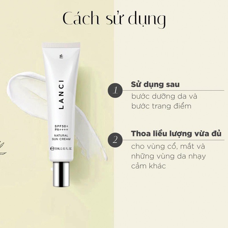 Kem Chống Nắng Lanci Natural Sun Cream SPF50+ PA++++ Hàn Quốc 30ml Cung Cấp Độ Ẩm, Vitamin, Bảo Vệ Da