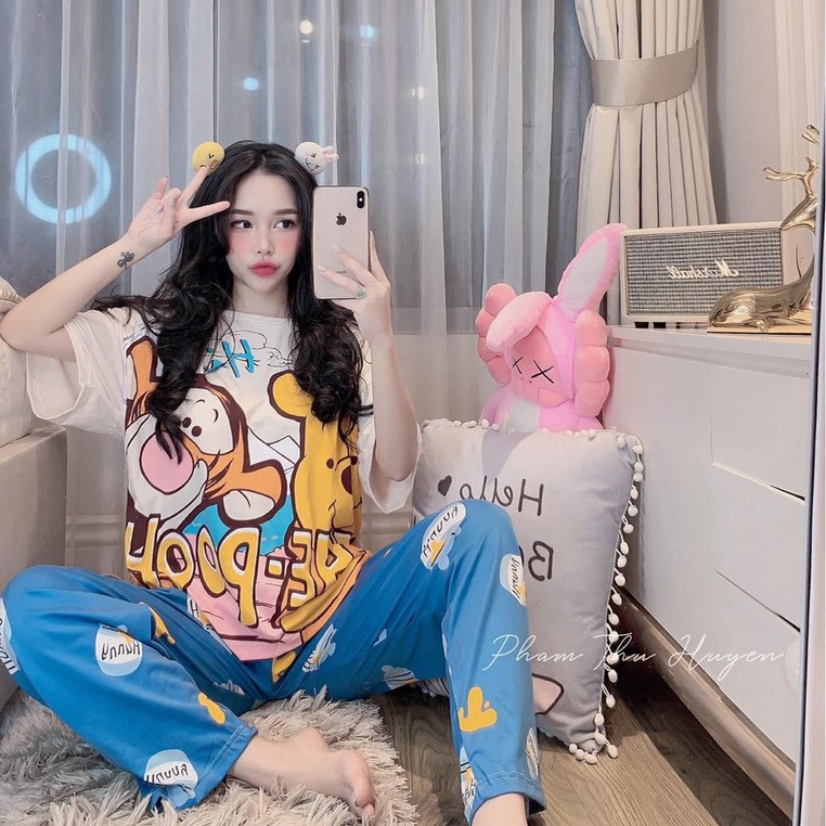 [BỘ PIJAMA] Bộ Mặc Nhà Quần Dài, Bộ Đồ Ngủ Nữ Chất Cotton Hình Dễ Thương