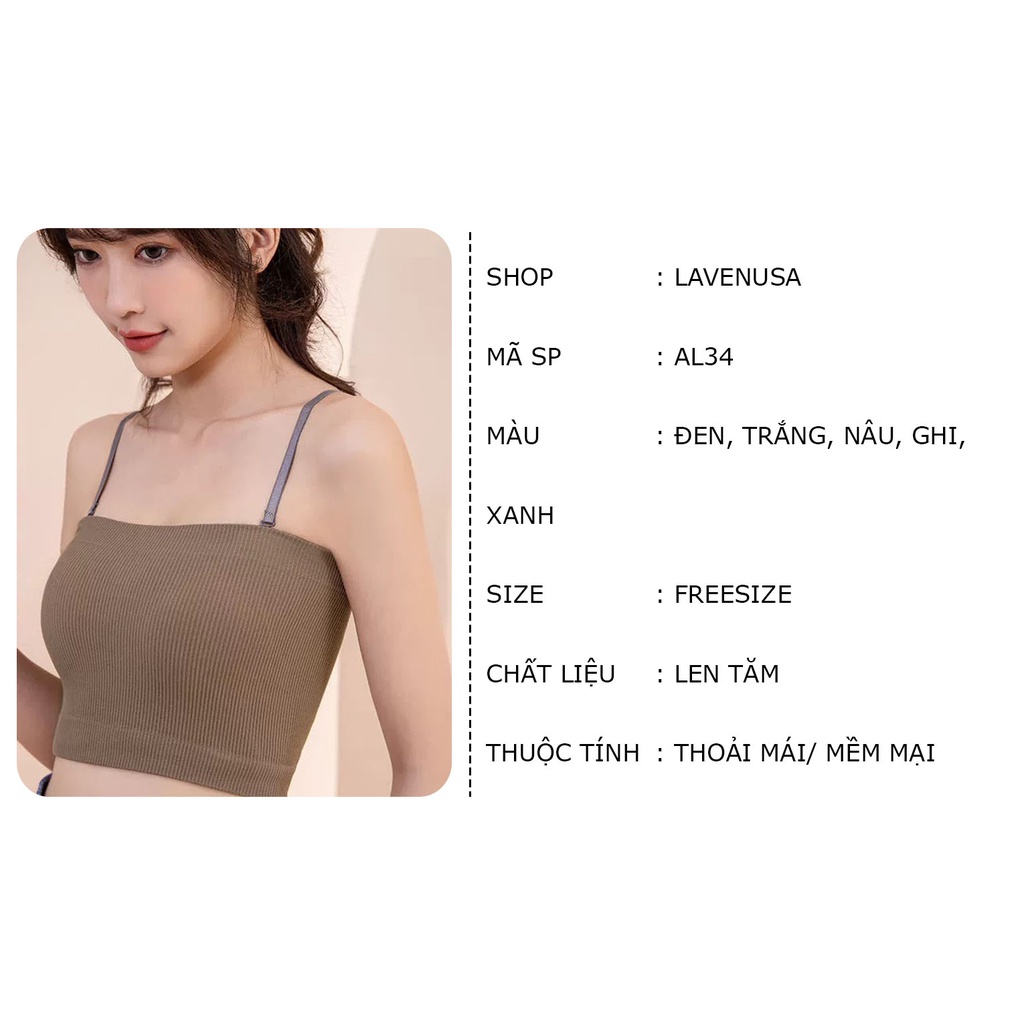 Áo 2 dây nữ có mút ngực croptop quây gân tăm freesize 40-60kg LAVENUSA AL34