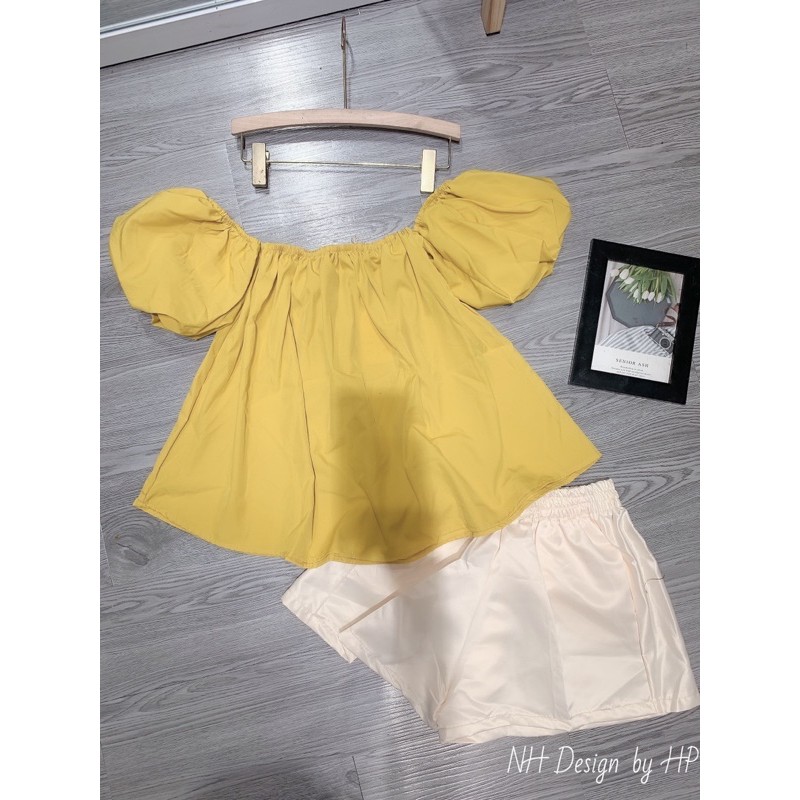 SET ÁO TRỄ VAI VÀNG CỐM MIX QUẦN SOOC TACTA