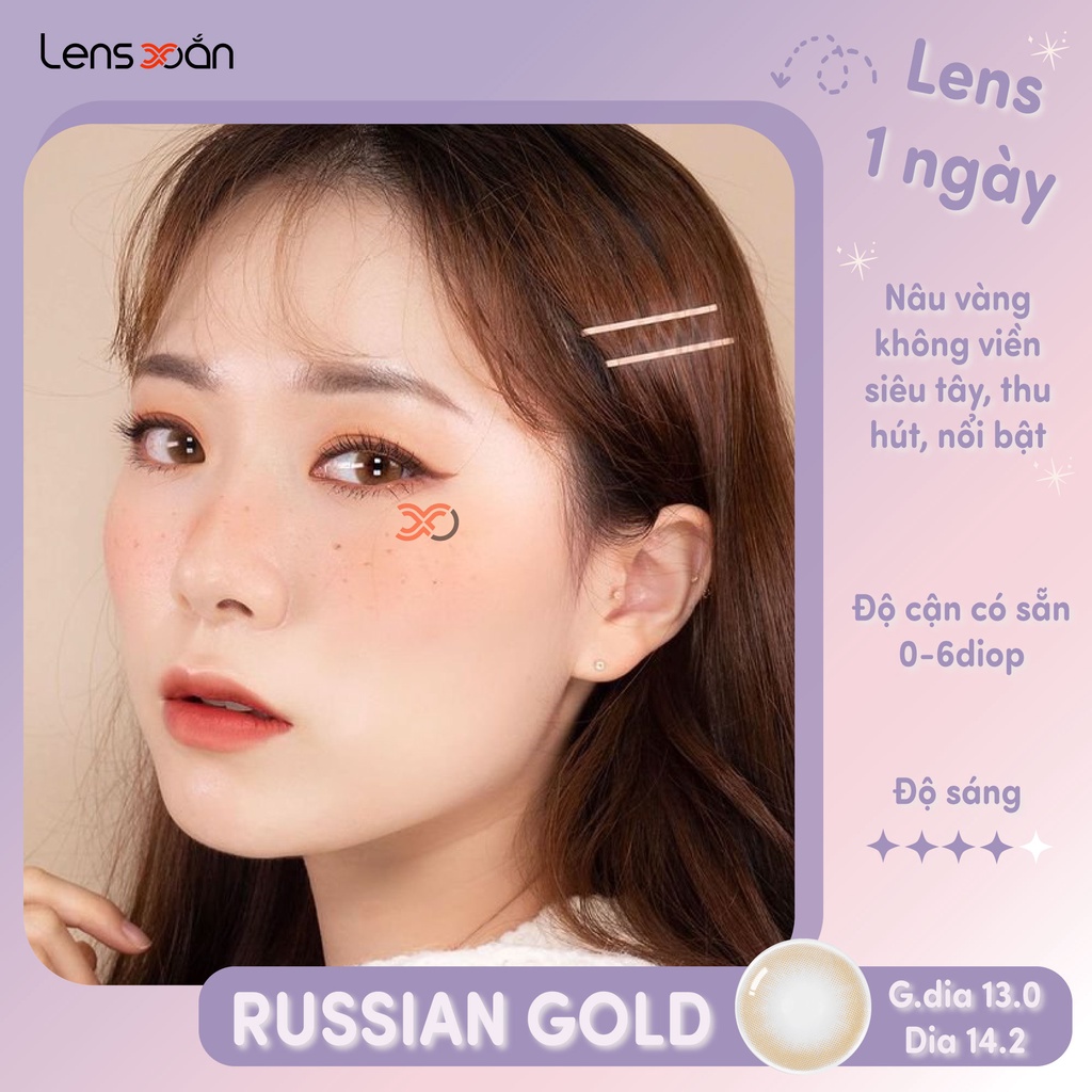 KÍNH ÁP TRÒNG 1 NGÀY RUSSIAN GOLD CỦA OLENS: LENS 1 DAY NÂU VÀNG TÂY KHÔNG VIỀN | LENS XOẮN