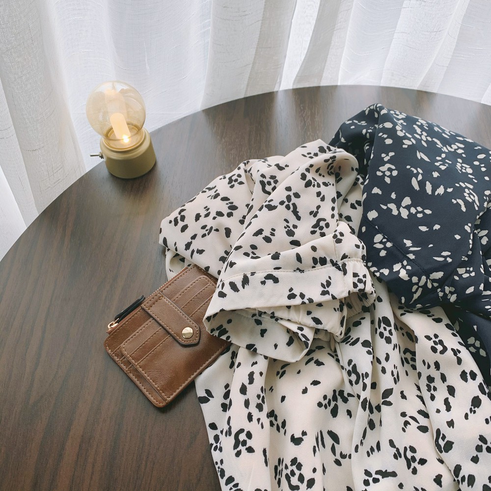 (ORDER) Chân váy cạp cao midi xòe dài hoa nhí màu xanh than/trắng vintage tiểu thư nhẹ nhàng Hàn Quốc