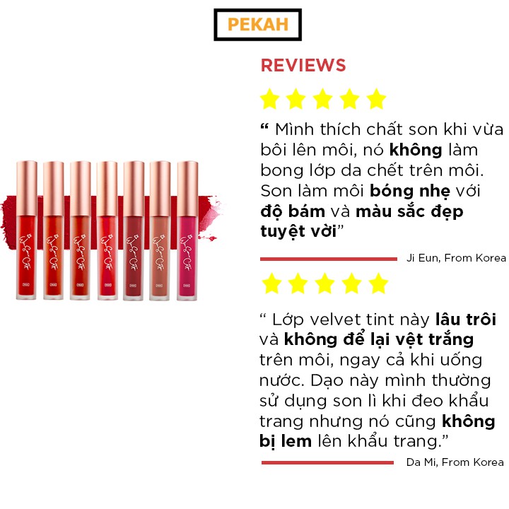 Son Kem Lì Mịn Như Nhung Lâu Trôi PEKAH Winsome Cotton Tint 4.5g