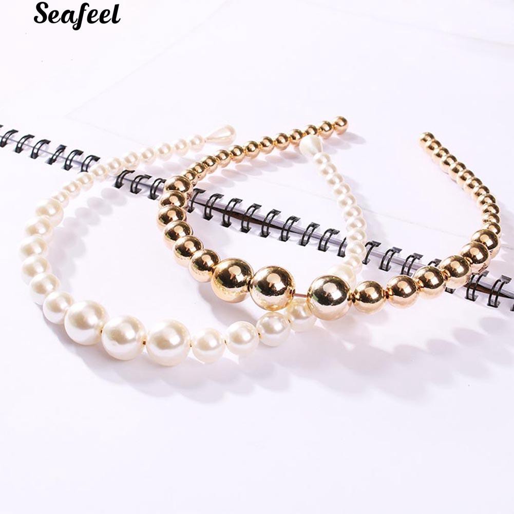 Băng đô cài tóc đính hạt ngọc trai giả cỡ 13x14.5cm thời trang cho nữ dự tiệc