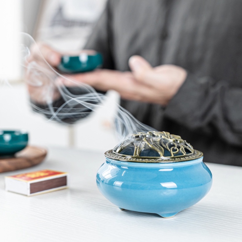 [ TRỢ GIÁ ] Lư Xông Trầm Hương - Đỉnh Đốt Nhang Bằng Gốm Vân Rạn Cao Cấp Thiết Kế Tinh Xảo Kèm Lót Bông Đế Chống Cháy