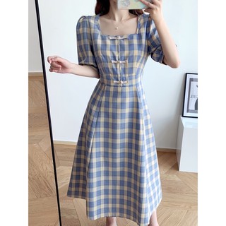 (Oder)ĐẦM CÔNG CHÚA caro cổ vuông đầm dáng xòe