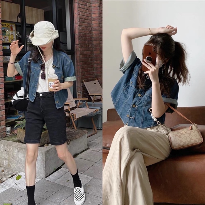 Áo Jean Denim Quảng Châu Form Ngắn (Hình thật) hàng loại 1, Áo Khoác Denim Croptop