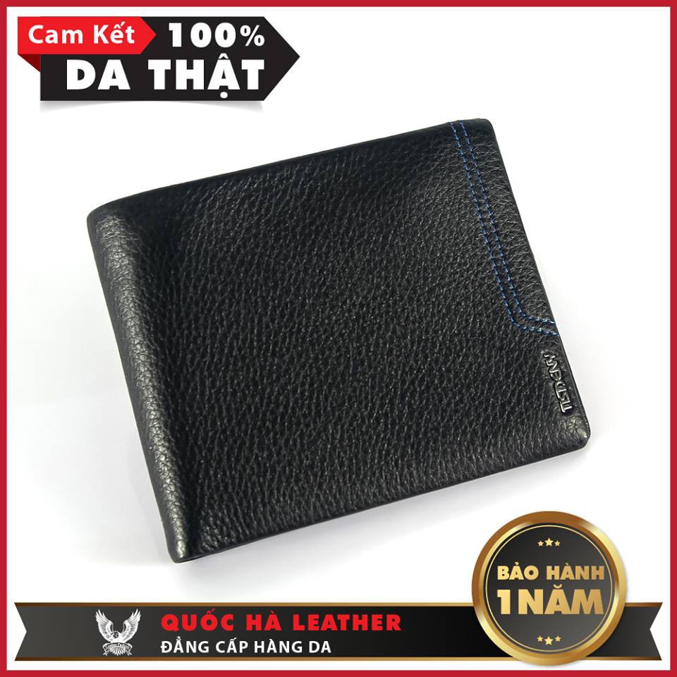 Bóp Da - Ví Da Bò Ngang Cho Nam Logo Tisdeny Dọc Màu Đen