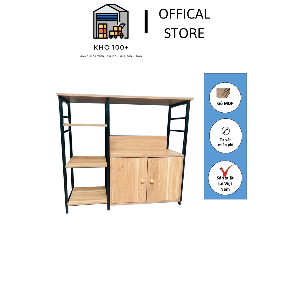 Kệ lò vi sóng, nồi nướng, nồi chiên, dụng cụ nhà bếp Kho100+ gỗ MDF , Tủ bếp đa năng có ngăn tủ tiện lợi