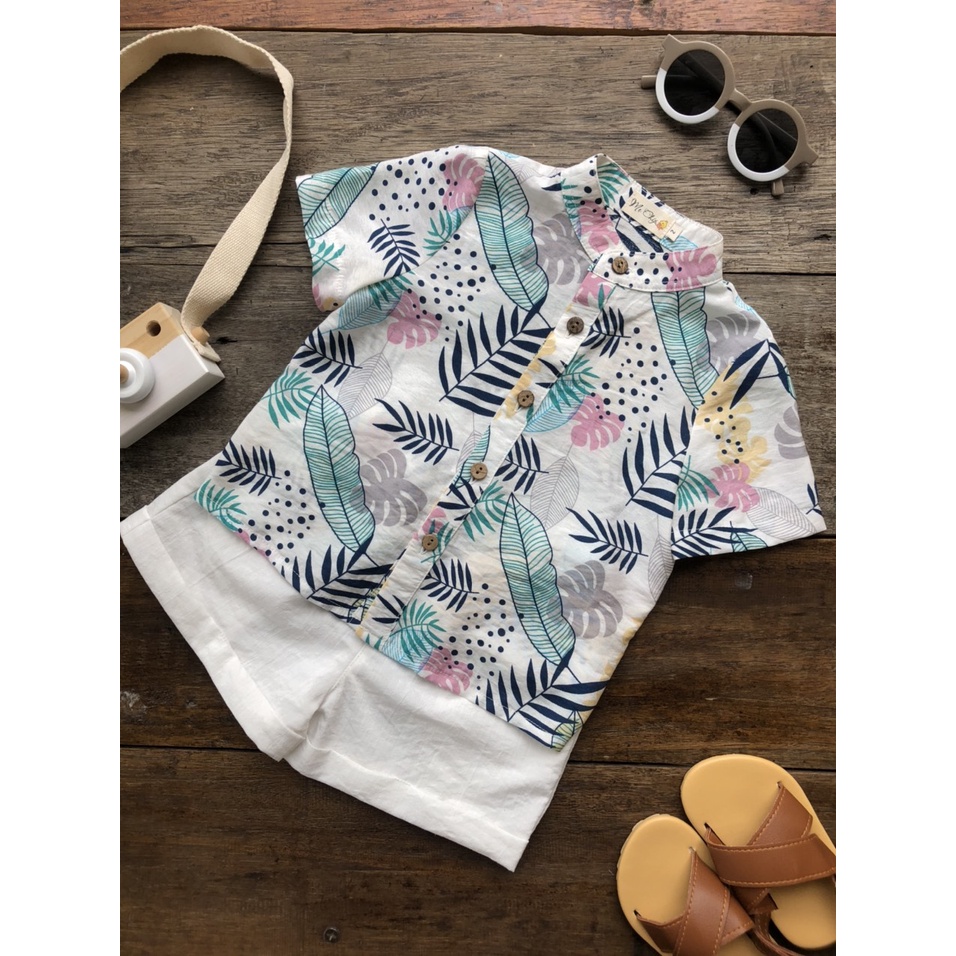 Áo sơ mi ngắn tay đi biển tơ đũi bé trai Đồ đi biển cho bé mềm mại, thoáng mát Quần áo trẻ em