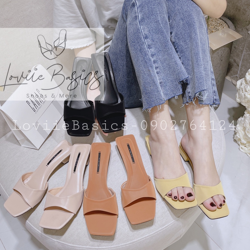 GUỐC NỮ ĐẾ VUÔNG LOVIIE BASICS - DÉP CAO GÓT CHẤT SÁP MỊN CAO CẤP 3 PHÂN D210433 D210545