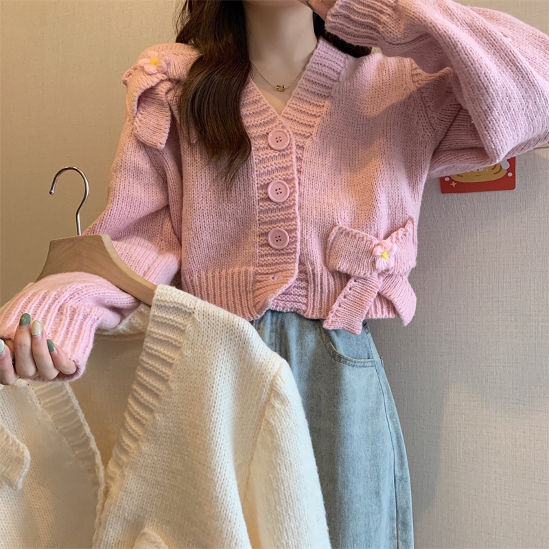 Hàng Sẵn_ Áo len Cardigan dáng ngắn màu sắc nhẹ nhàng retro Hadu shop