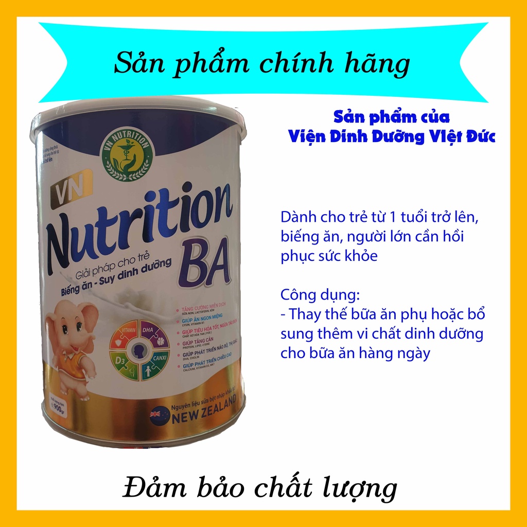 Sữa VN Nutrition BA lon 900G, Giải pháp cho trẻ Biếng ăn - Suy dinh dưỡng