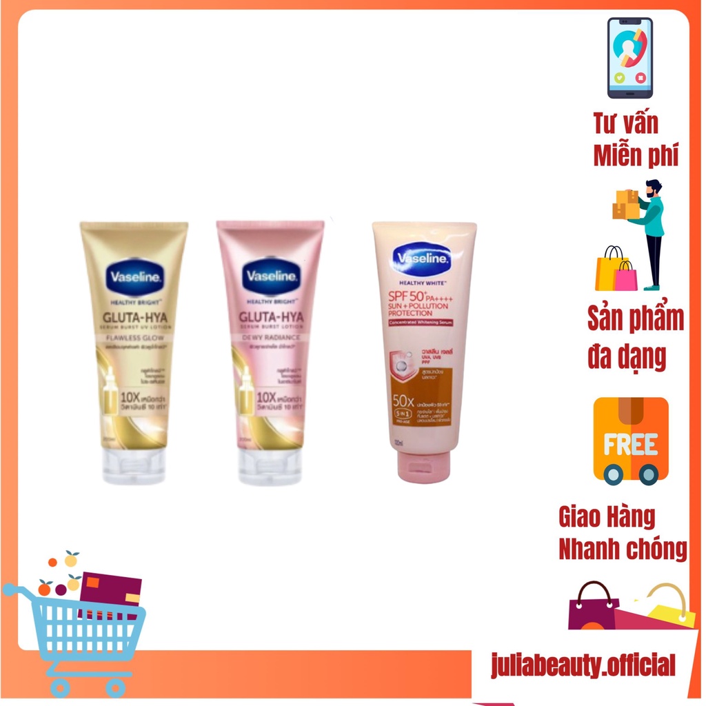 Kem Dưỡng Trắng Da Vaseline / Freeship / Sữa Dưỡng Thể Trắng Da Vaseline Thái Lan 50x SPF 50 + Loại 180 ML -Sp18