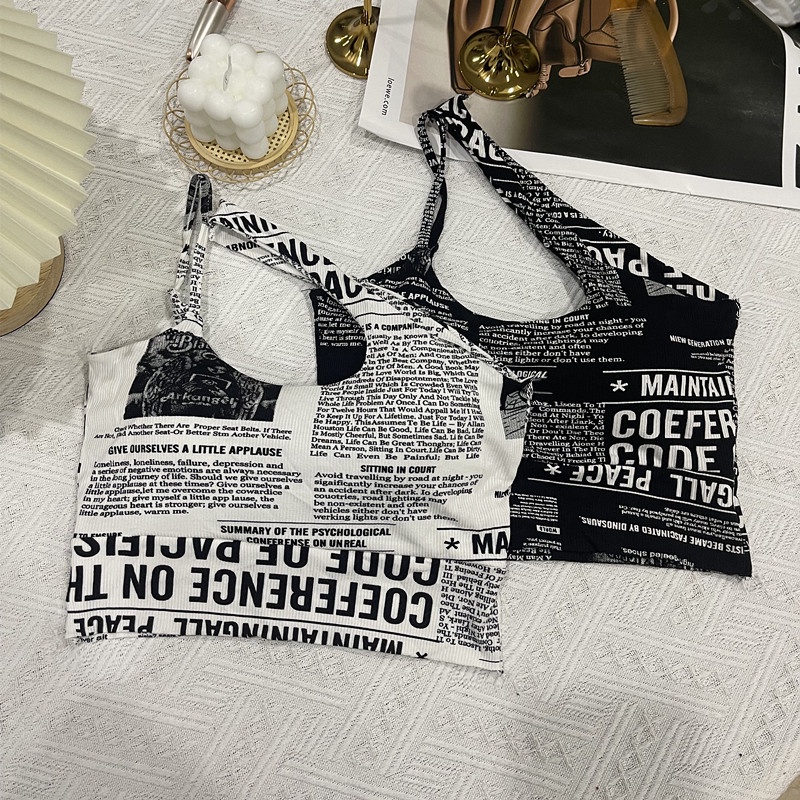 Áo Hai Dây Họa Tiết Tờ Báo Thời Trang Cho Nữ