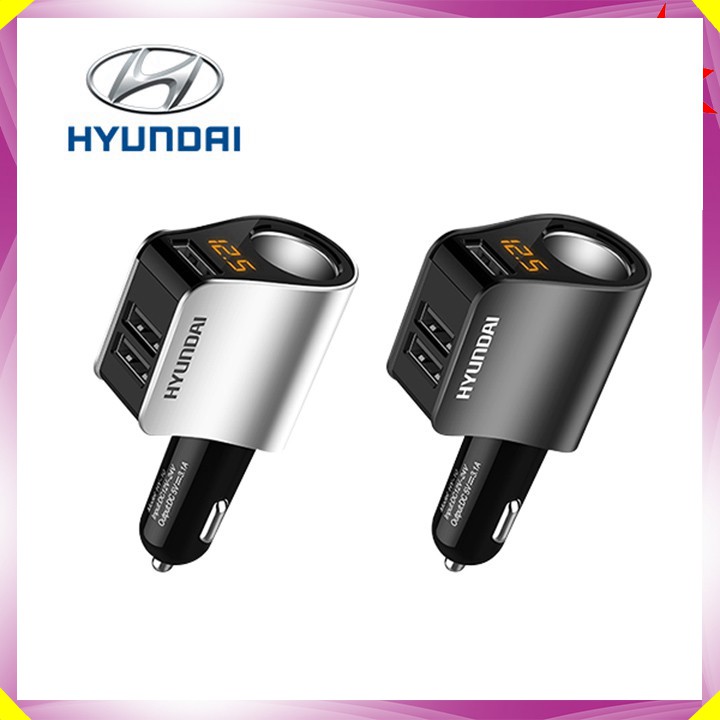 Tẩu sạc ô tô thương hiệu cao cấp Hyundai HY-10 - 2 màu: Đen và Trắng - Hàng Nhập Khẩu Chính Hãng
