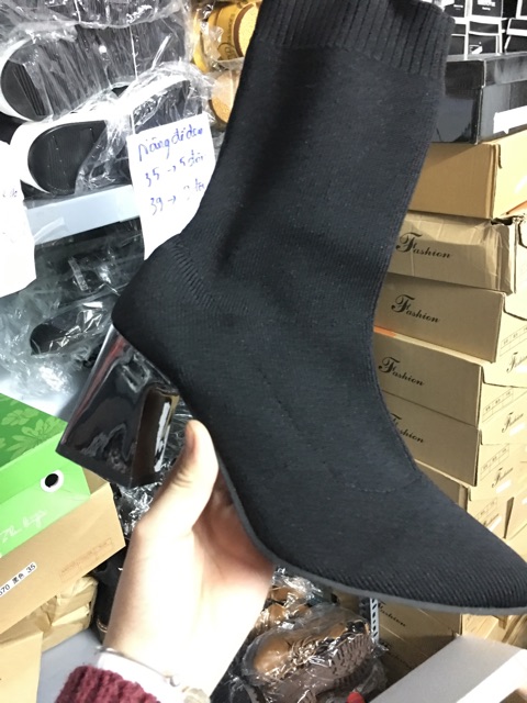 (chân gầy lùi 1 size) Bốt Len Lửng Boot Đùi Len Qua Gối Cao Cấp Gót Trụ Bạc 7 Phân boot nỉ khóa sau | BigBuy360 - bigbuy360.vn