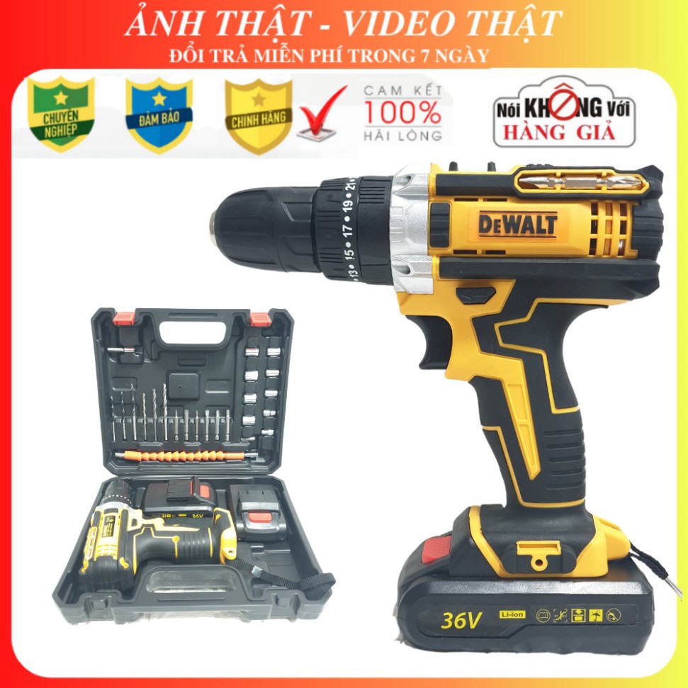 [Free ship] Máy khoan pin DEWALT 36V 3 Chức Năng 2 PIN kèm 24 Phụ Kiện có cân bằng máy.