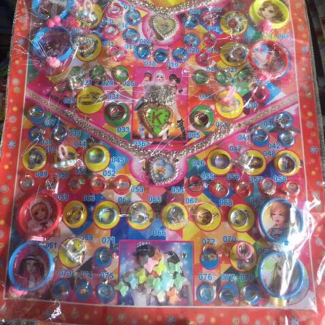 Sỉ bộ đồ chơi 80 phụ kiện trang sức nhẫn vòng trẻ em trúng thưởng ( kèm 300 tem)