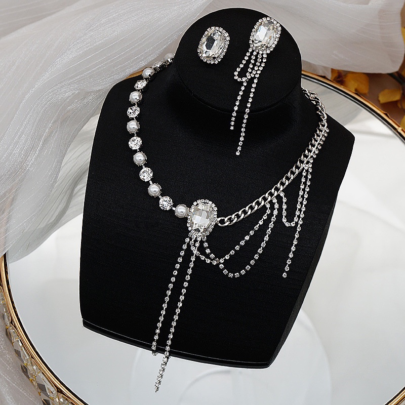 Bộ Vòng cổ + Bông Tai Đính Kim Cương Pha Lê Lấp Lánh Kiểu Dáng Đơn Giản Thời Trang Mới Và