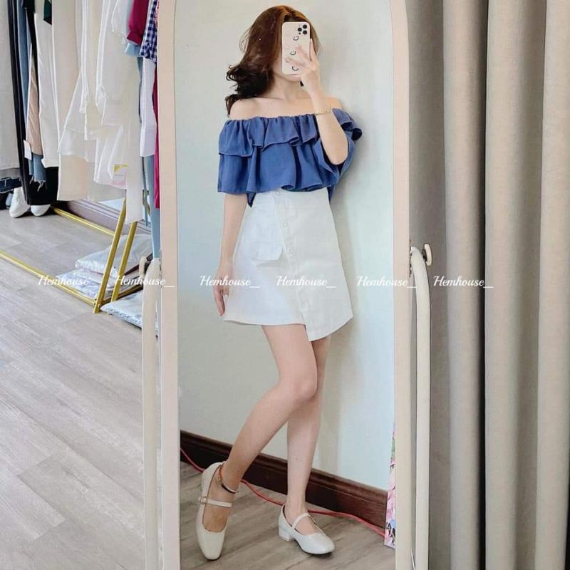 Set quần giả váy áo trễ vai