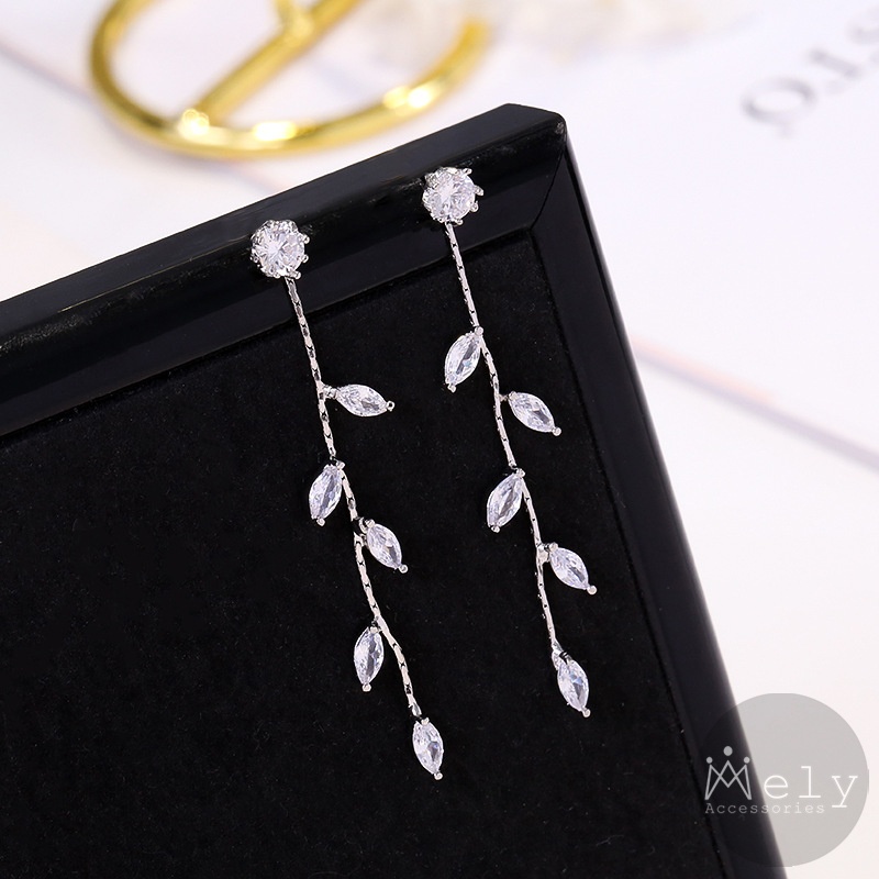 Bông tai lá đính đá dạng dài phong cách sang trọng ANNIE - H22