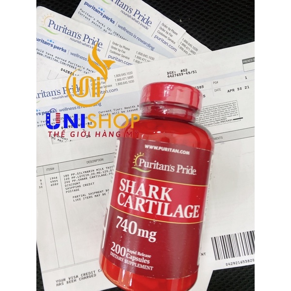 [Hàng Mỹ đi Air Đủ Bill] S.ụ.n Vi C.Á Shark Cartilage 740mg 200 Viên Puritans Pride