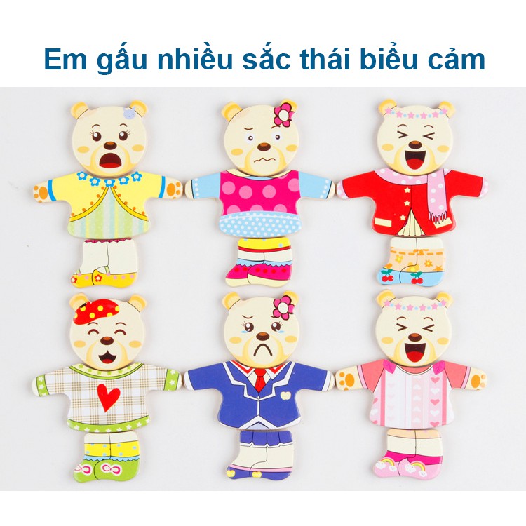 [Mã Sale Khủng] Đồ Chơi Ghép Hình Thời Trang Gia Đình Gấu/Thỏ Bằng Gỗ Cho Bé Gái 2 3 4 Tuổi Sáng Tạo - BEOFAMILY