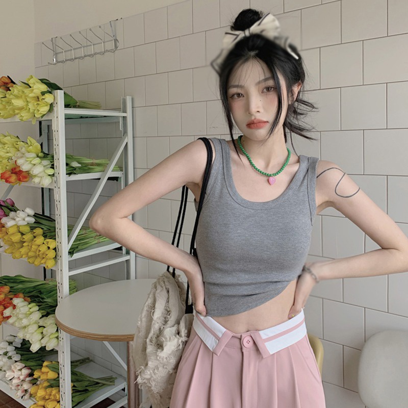 Áo Thun Ôm Hai Dây Cổ Tròn Màu Sắc Đơn Giản Dành Cho Nữ