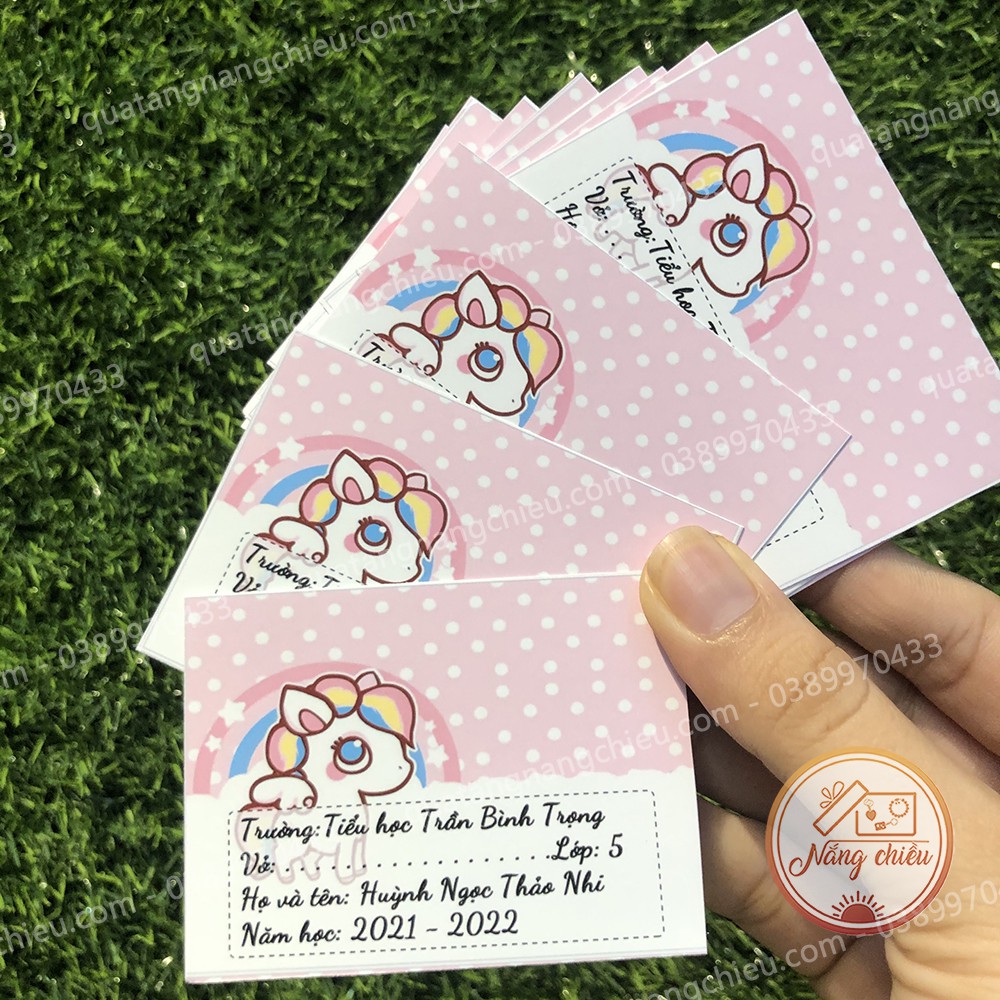 Nhãn vở in hình Ngựa Pony dễ thương dành cho bé gái - Nhãn dán thiết kế và in thông tin bé theo yêu cầu