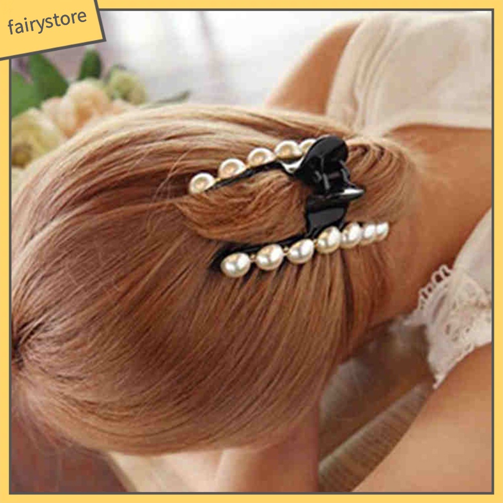 Kẹp tóc đính đá và ngọc trai giả thanh lịch dành cho nữ