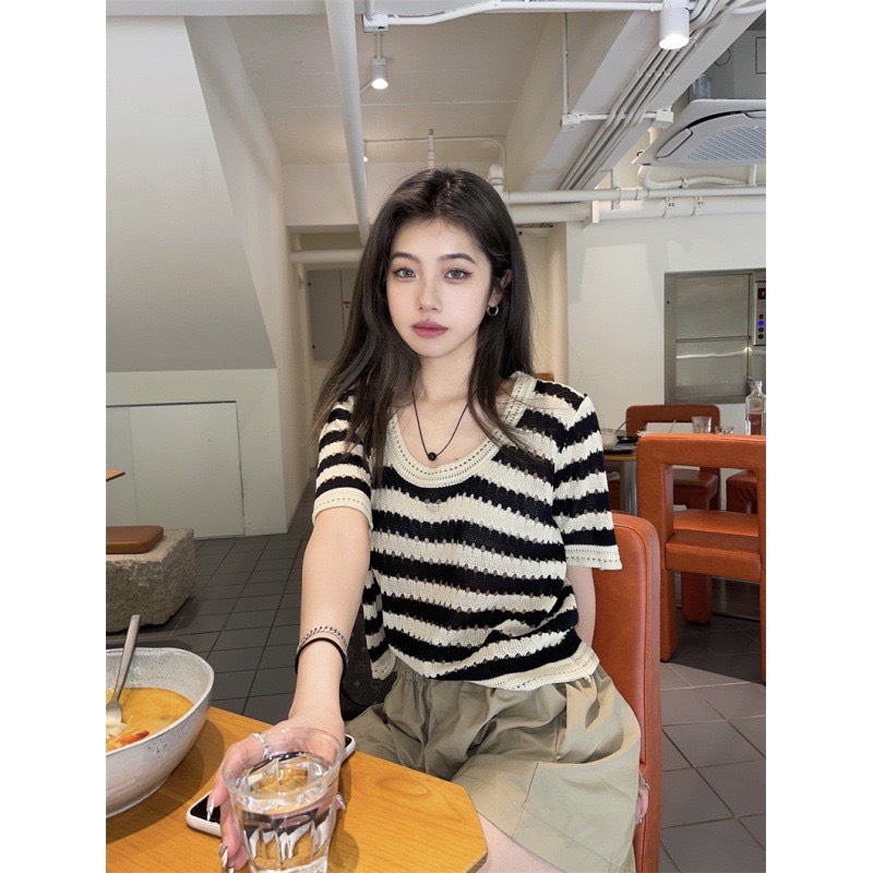 Áo Mongtoghi Ngắn Tay Kẻ Lưới Phong Cách Ulzzang Hàn Quốc