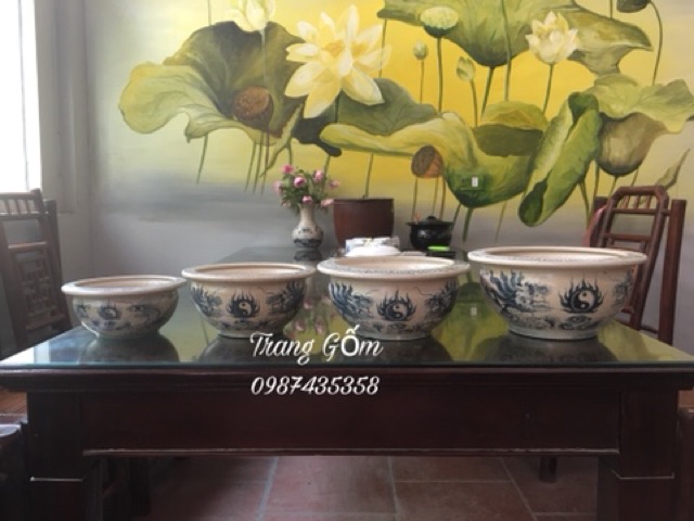 Bát hương lựu men rạn rồng size bé gốm Bát Tràng